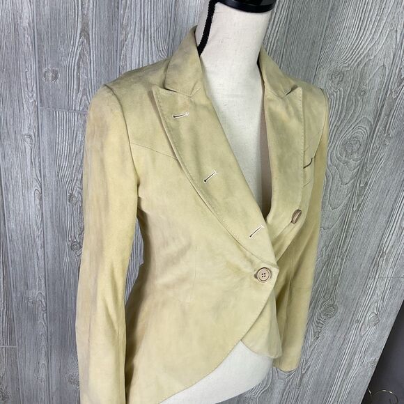 Brunello Cucinelli Vera Pelle Asymmetric Draped Leather Blazer Jacket Italian Si - Picture 6 of 14